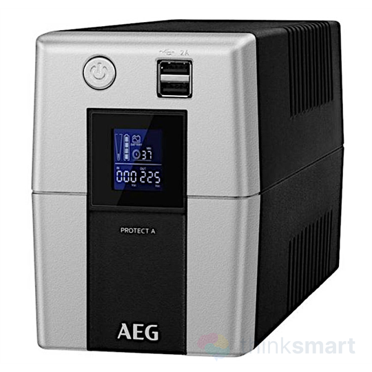 AEG UPS Protect A. fekete szünetmentes tápegység, 700VA, 420W, torony, LCD, USB/RS232, +DIN-adapter (6000021990)