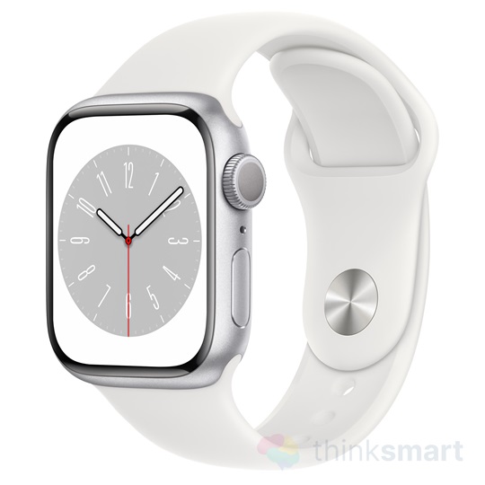 Apple Watch Series 8 okosóra - ezüst | 45mm, GPS, alumínium, fehér sportszíj