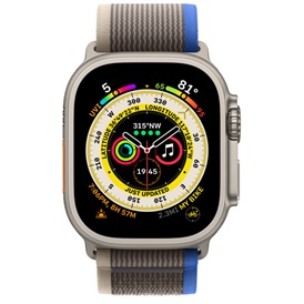 Apple Watch Ultra okosóra - titántok | 49 mm, GPS + LTE, kék-szürke terep pánt, S/M
