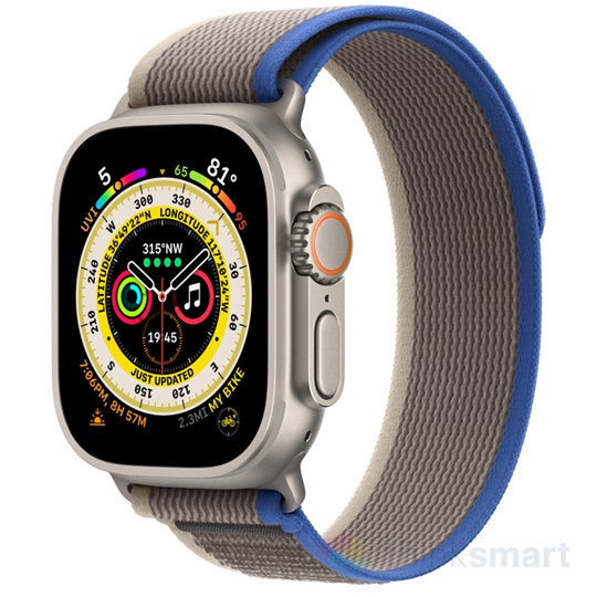 Apple Watch Ultra okosóra - titántok | 49 mm, GPS + LTE, kék-szürke terep pánt, S/M