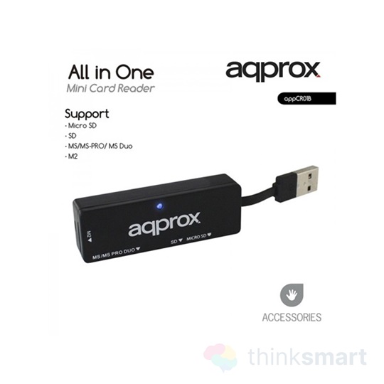 Approx APPCR01B Kártyaolvasó - All-in-one Mini kártyaolvasó (Micro SD/ SD/ MS/MS-PRO/ MSDuo/ M2) Fekete