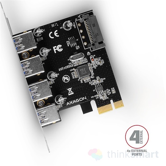 Axagon PCEU-430VL 4 db külső USB3.2 portos 1 sávos PCI-Express kártya