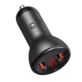 BASEUS autós töltő 2 x USB aljzat (5V / 4500mA, 45W, LED kijelző, gyorstöltés támogatás) SZÜRKE