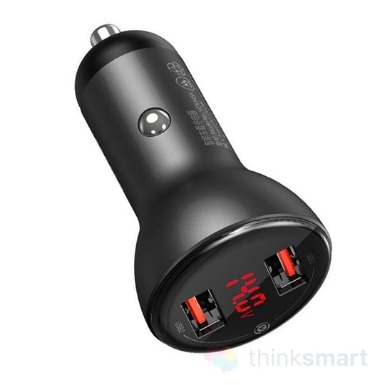 BASEUS autós töltő 2 x USB aljzat (5V / 4500mA, 45W, LED kijelző, gyorstöltés támogatás) SZÜRKE