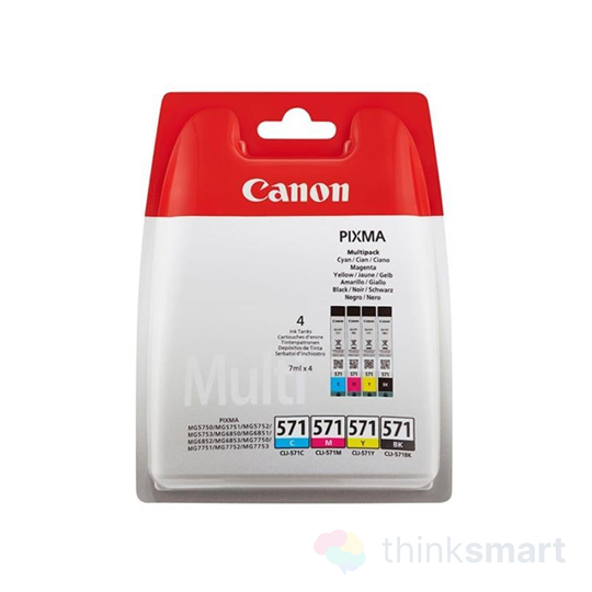 CANON CLI-571KIT tintapatron, multipack, Pixma MG 5700, 6800, 7700 nyomtatókhoz, b+c+m+y, 4 x 7ml (0386C005)