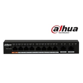 Dahua PFS3010-8ET-96 PoE switch (1x 10/100 (HighPoE/PoE+/PoE) + 7x 10/100(PoE+/PoE) + 2x gigabit uplink, 96W, 51VDC)