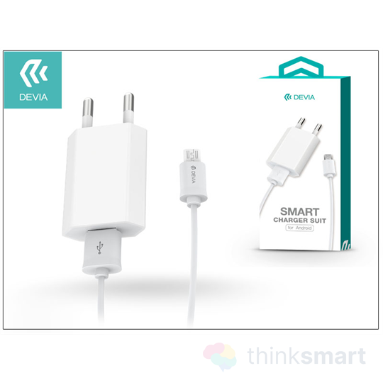 Devia Smart USB hálózati töltő adapter + micro USB adatkábel 1 m-es vezetékkel - 5V/1A - fehér (ST002960)