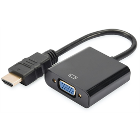 Digitus HDMI apa - D-Sub(15) anya + 3.5mm Jack adapterkábel | 0.15m, fekete (DA-70461)