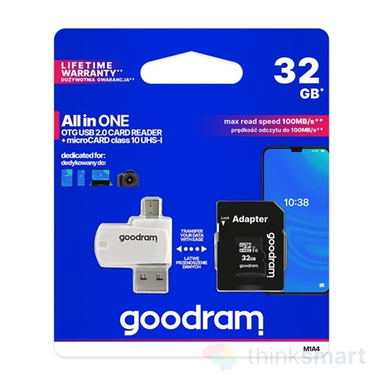 Goodram M1A4-0320R12 Memóriakártya SDHC 32GB CL10 UHS-I + adapter + OTG kártyaolvasó