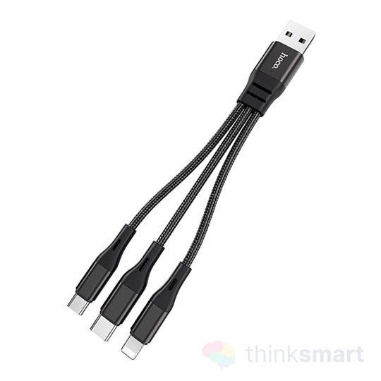 HOCO X47 3in1 adatkábel - fekete | USB - microUSB / Lightning / USB-C, 25cm