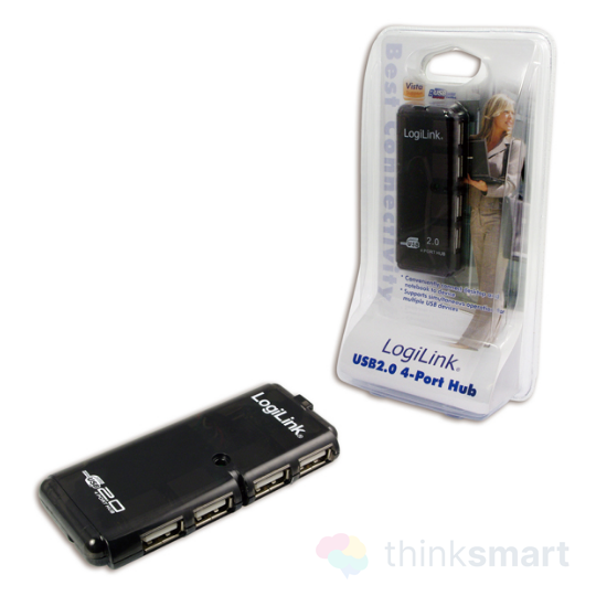 Logilink 4 portos USB 2.0 elosztó - Fekete (UH0001A)