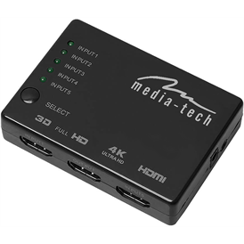 Media-Tech MT5207 HDMI Switch 4K 5 portos - fekete