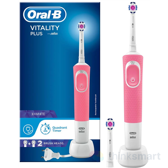 Oral-B D100 Vitality elektromos fogkefe 3D White fejjel - rózsaszín
