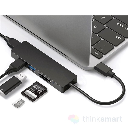 Platinet PMMA9846 USB HUB 3.0, 5in1 USB-C dokkoló, 3x USB 3.0, microSD/SD READER BLACK