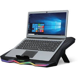 RAMPAGE AD-RC8 SHOWY Notebook Hűtőpad 17,3"-ig (fém rács; RGB, 1x18cm, USB port, állítható döntési magasság)