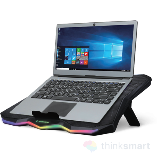 RAMPAGE AD-RC8 SHOWY Notebook Hűtőpad 17,3"-ig (fém rács; RGB, 1x18cm, USB port, állítható döntési magasság)