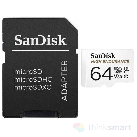 Sandisk MicroSDXC High Endurance Video Monitoring memóriakártya 64GB + adapter - fehér