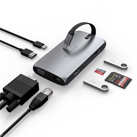 Satechi USB-C On the go Multiport adapter - szürke/fekete | 1xUSB-C, 1xEthernet, 1x4K HDMI, 1xVGA, 1xUSB-A, 1xUSB-C