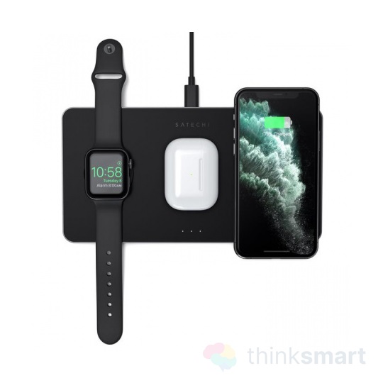 Satechi ST-X3TWCPM Trio Wireless vezeték nélküli töltőpad - fekete | Apple Watch, Airpods, iPhone