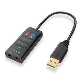 Sharkoon SB1 külső hangkártya (TRRS -> USB, PC/PS4, Hardveres Equalizer, 15 cm, fekete)
