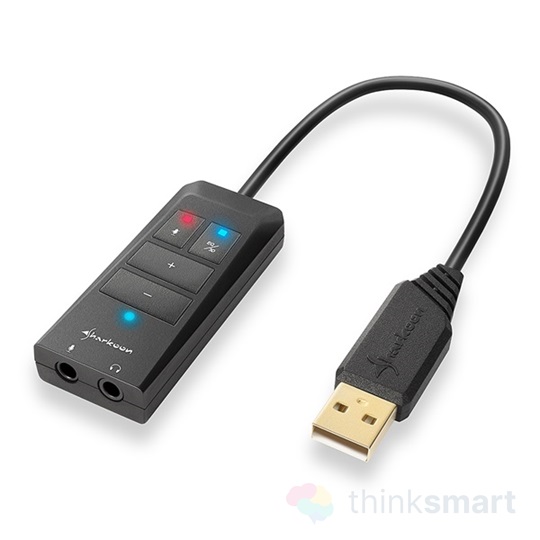 Sharkoon SB1 külső hangkártya (TRRS -> USB, PC/PS4, Hardveres Equalizer, 15 cm, fekete)