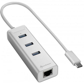 Sharkoon aluminium Type-C 3.0 USB elosztó + RJ45 elosztó - fehér (4044951019021)