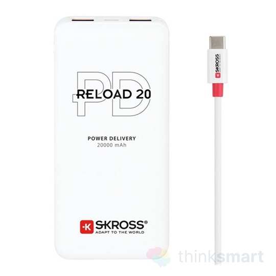 Skross 1.400142 Reload20 külső akkumulátor - fehér | 20.000mAh, USB-A, microUSB