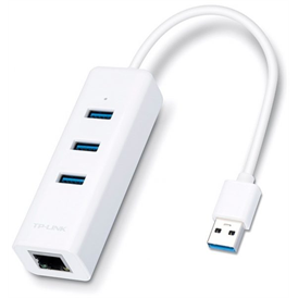 TP-LINK 3.0 USB elosztó + RJ45 elosztó - 3 port - fehér (UE330)