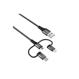 Trust 23572 Keyla 3in1 adatkábel - fekete | USB-A - USB-C / Lightning / MicroUSB, 1m