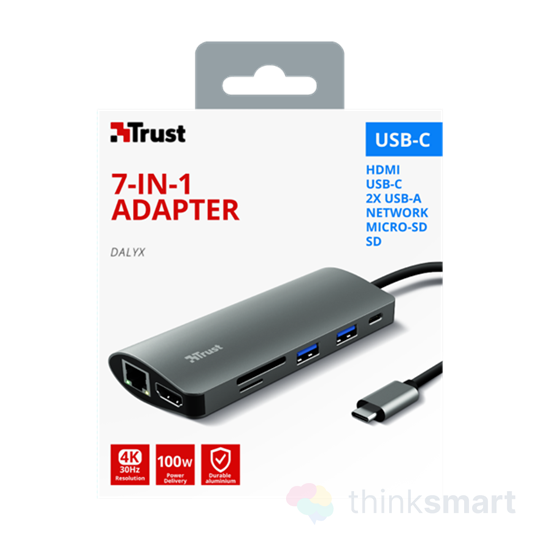 Trust 23775 Dalyx 7in1 USB-C HUB multiport - ezüst