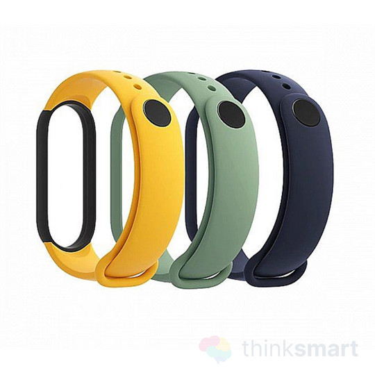 Xiaomi Mi Band 5 szilikon pótszíj, 3db - sárga/kék/zöld